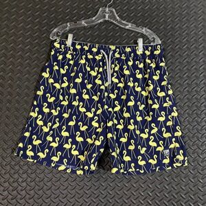 Tom‎ & Teddy Blue Yellow Flamingo Swim Trunk Shorts Men's Size Large